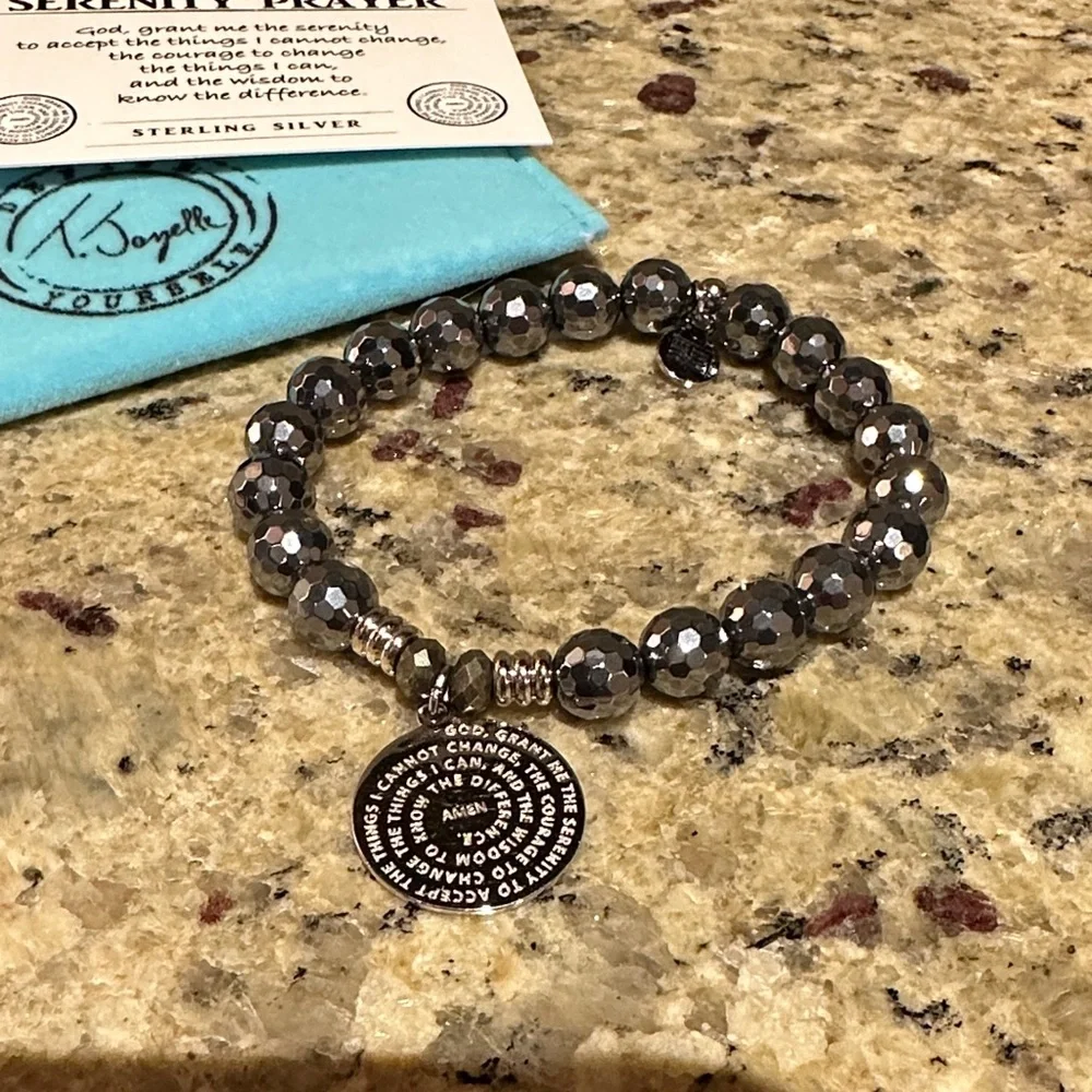 T. Jazelle Terahertz 8mm Stone Bracelet with Silver Serenity Prayer Charm